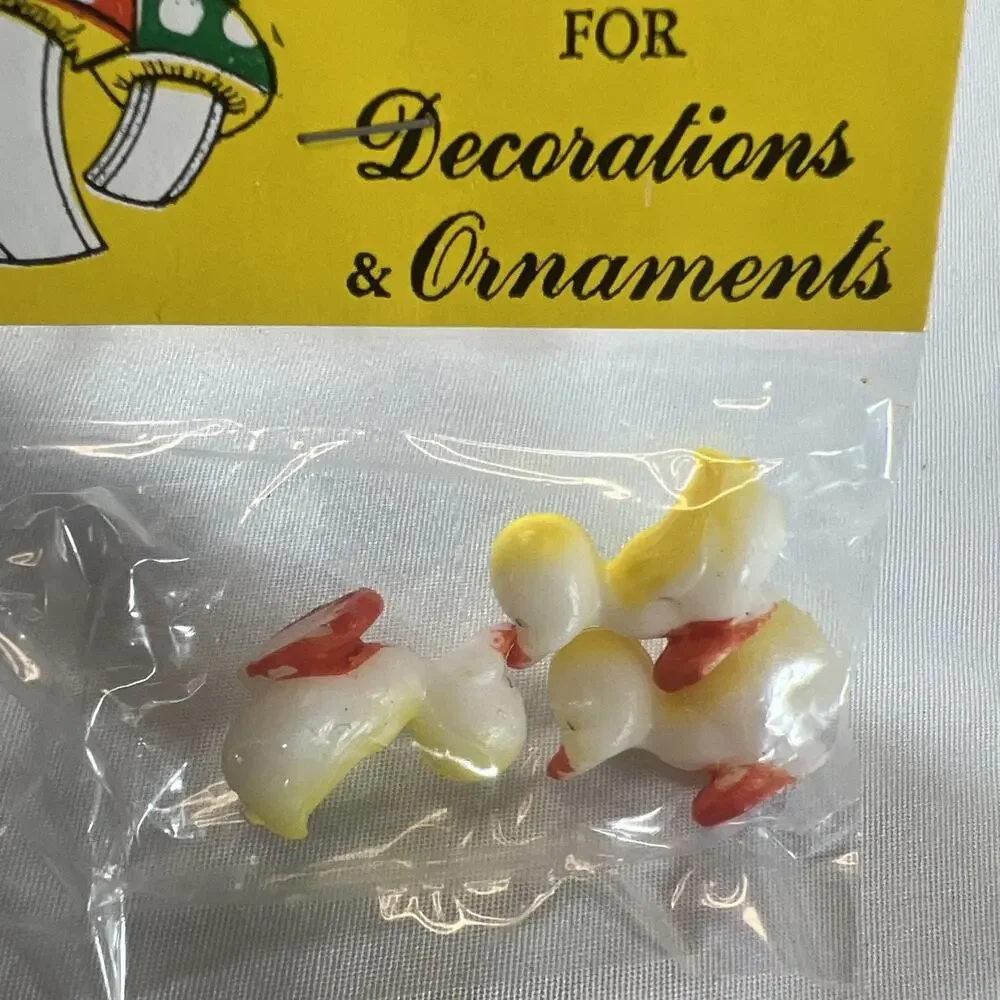 Vintage Hand Painted Duck Miniatures Set of 6 Plastic Yellow Ducklings Mini Tiny